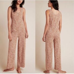 Saturday Sunday Anthropologie tan cheetah print knit wide leg jumpsuit size xs